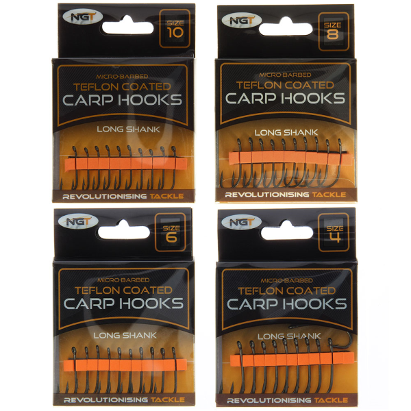 NGT Long Shank Teflon Coated Micro Barbed Carp Hooks 6