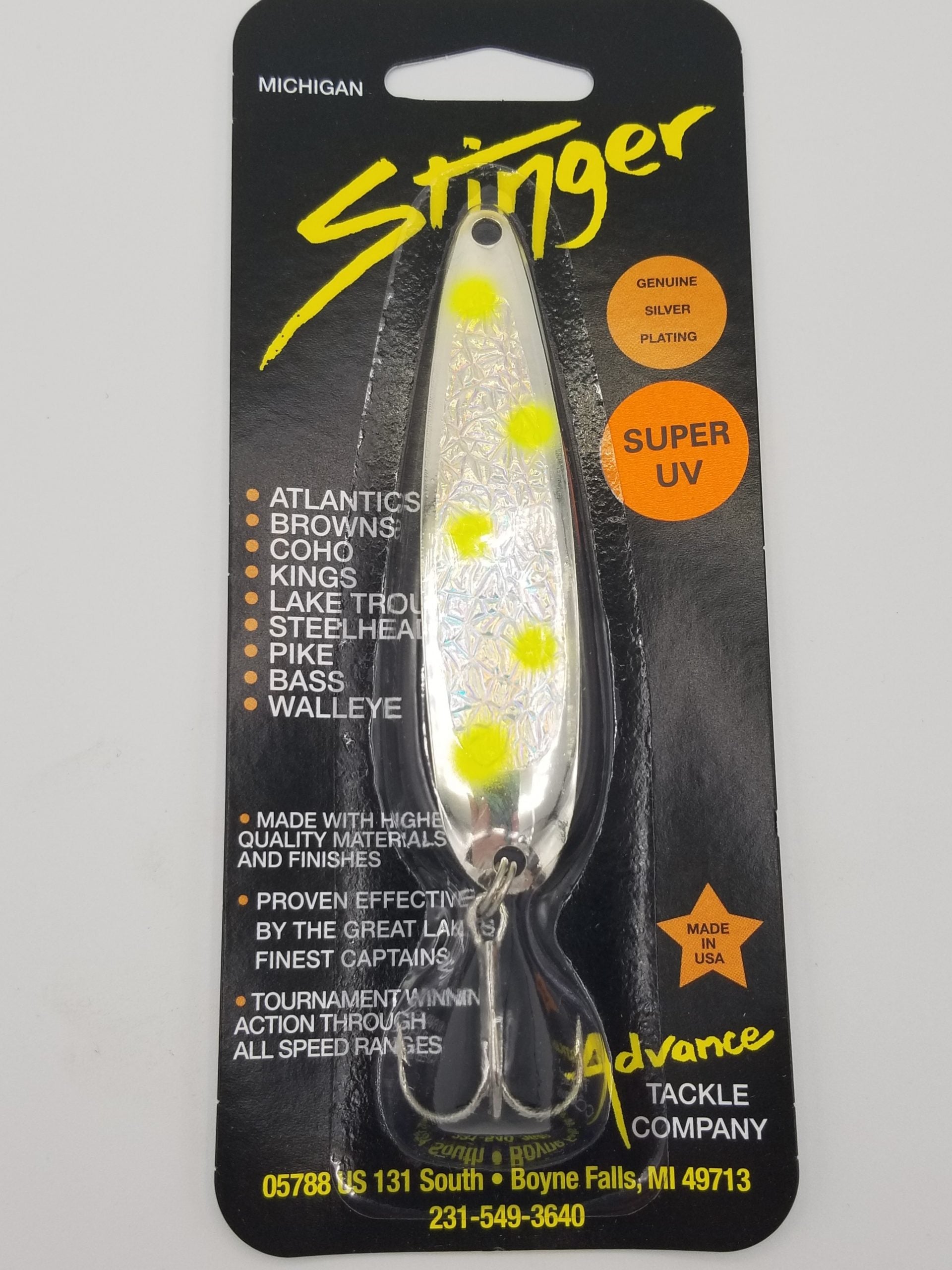 Michigan Stinger Spoon 3.75 inch, UV Yellow Tuxedo